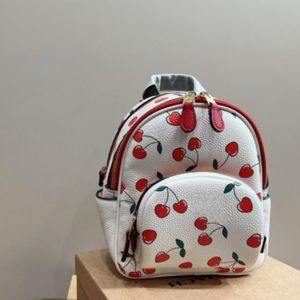 Mini mochila de diseñador para mujer, bolso de viaje con estampado clásico de cereza, de lona recubierta, de parquet, bolso de hombro a cuadros negro, grande