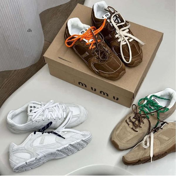 Designer Woman New Shoes Dhgate Black Leather Miuiu White Slip onde Daled Shoe Mesh Sneaking Flats Sneakers Classic Trainers Low Top Sneaker avec Box Size