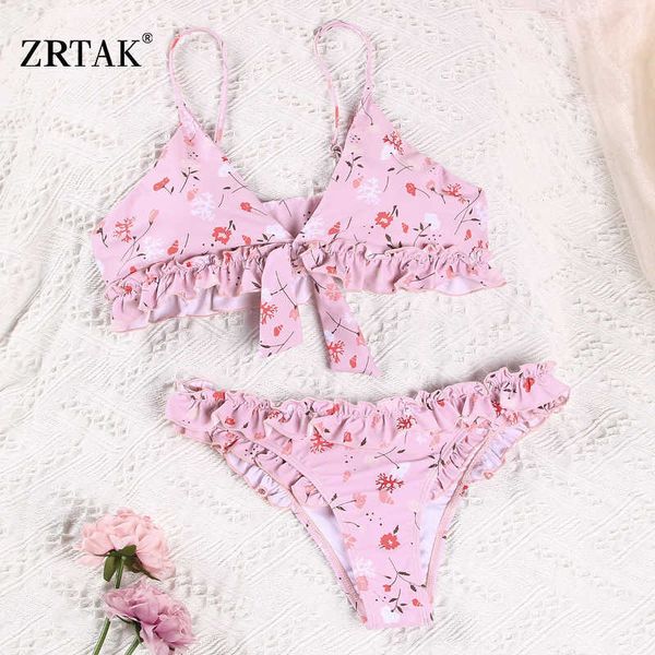 Designer Woman Zrtak Ruffle Bikini Print floral Swimsuit Biquinis Feminino Bow Swacear Lace Set Bathing Costume Women Bikins Hollow Out 627