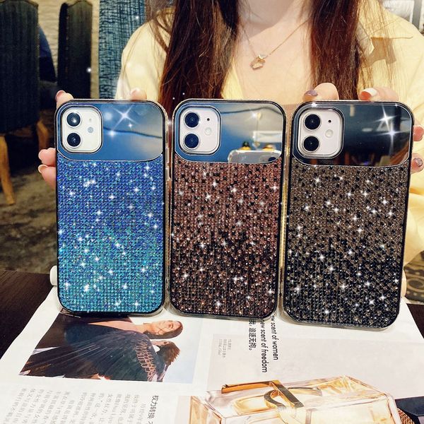 Designer Wome Phone Cases pour iPhone 12 mini 11 Pro XR XS MAX X 8 7 avec miroir de maquillage Punk Changement progressif Diamond Case Fashion Cover