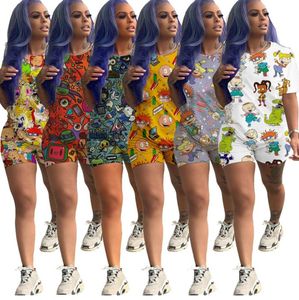 Designer Femmes 2 pièces Set Cartoon Imprimé Tracksuit Tshirt Shorts Sports Sports Tie Tye T-shirt Pant Sportswear Summer Casual Clot5611108