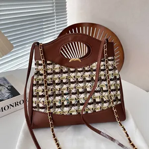 Ontwerper Dames 31 Tassen Tote Kleurrijk Wol Breien Tweed Handvat Patchwork Ontwerp 24cm Goud Metaal Hardware Gematelasseerde Ketting Vintage Schouder Cross Body Handtas Portemonnee