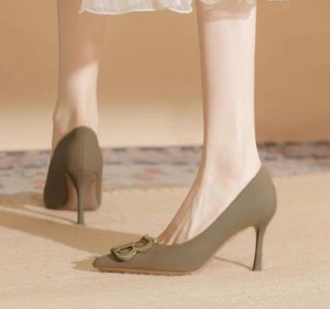 Designer Women 7388 Avondfeestjurk Khaki Black Hog Heel Shoes 8 cm Stiletto Heels Pointed Toe slip-on Fashion Shoes S S