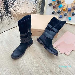 Designer Dames enkellaarsjes Mode Leren Laarzen Lage Hakken Halfhoge Kuitlaarzen Gesp Combat Booties Schoenen Vrouwelijke Feestjurk