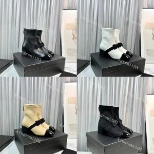 Designer Dames Enkellaars Lamsvacht Stretch Boot Bow Decoratieve Chunky Hoge Hakken Heldere Lederen Korte Laarzen Sexy Ladie Outdoor Boot Met Doos