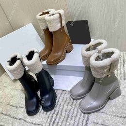 Designer Dames Betty Laarzen Harige Hoge Hakken Kniehoge hoge Regenlaarzen Waterdichte Welly Platform Boot Outdoor Regenschoenen Luxe fabrieksschoen