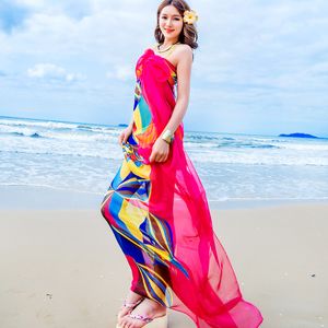 Designer Femmes Big Scarf Summer Beach SHAWL WROP Ladies Long pashmina Flower Silk Imprimé Siclages Vêtements 140x190cm rouge jaune vert Royal Bleu Couleurs en gros