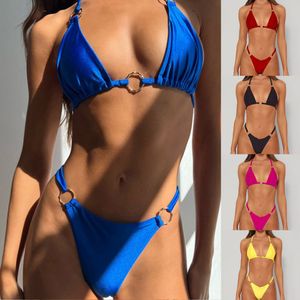 Designer Femmes Bikini Set Sexy Female Metal Ring Swwear Clothing Girls Triangle Lace Up Maignure de maillot de bain Festion de baignade