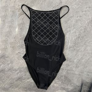 Designer Women Bikini Swimwear Black Shinny Rhinestone One Piece Swimsuit Sexy Backless Bathing Suits
