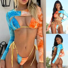 Designer dames bikini drie stukken set sexy vrouwelijke metalen ring badkleding kleding meisjes driehoek veter omhoog zwempak badpak string top duw omhoog Braziliaanse biquini