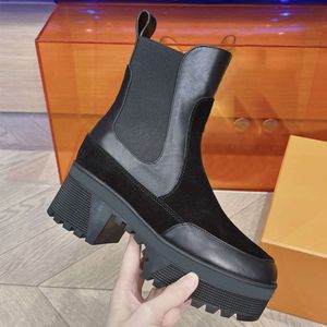 Botas de diseñador para mujer, botines de moda, otoño e invierno, zapatos de tacón alto para mujer, botines de cuero con plataforma corta con caja NO013