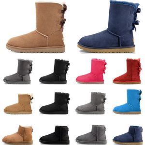 Designer Dames Laarzen Australië Klassieke Snowboots Kastanje Lage Boog Zwart Grijs Roze Marineblauw Rood Enkel Korte Winterlaarzen maat 36-41