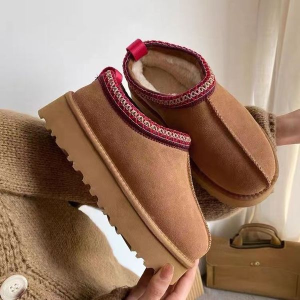 Botas de diseñador para mujer, zapatillas de Tasman de Australia, bota de nieve clásica de color caqui, botines de invierno al aire libre, mini piel gruesa y corta, tazz cálido