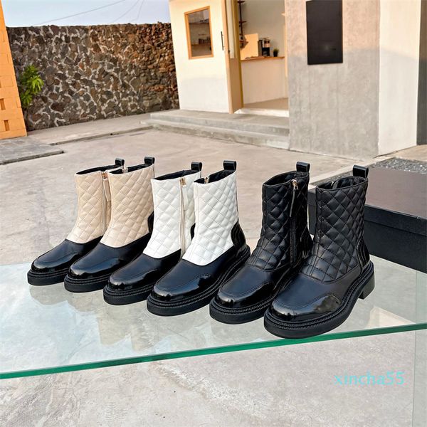 Botas de diseñador para mujer, botas de marca, zapatos de tacón alto grueso de cuero genuino de invierno, botines de tacón grueso de desierto de lujo