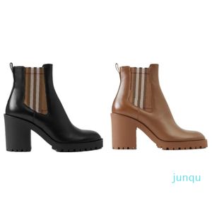 Botas de mujer de diseñador Tobillo de cuero de corte a cuadros con altura de tacón marrón negro de 7 cm Botas Martin Botas de nieve antideslizantes romanas de mezclilla de moda