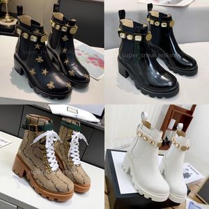 Diseñador Botas de mujer Tacones altos Bota de tobillo Moda Invierno Otoño Martin Vaquero Cuero acolchado con cordones Zapato de invierno tamaño 35-42 Con caja