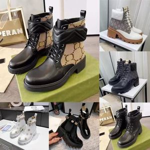 Designer Women Boots Laureate Flamingos Love Arrow Medal Boot Winter Echt lederen grof Hoge hakken Desert Chunky Booties Box