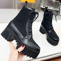 Designer Women Boots Martin Desert Boot High Heels Ankle Boots Vintage Print Leather Boot Classic Luxueuze laarsjes Fashion Outdoor schoenen met Box No480