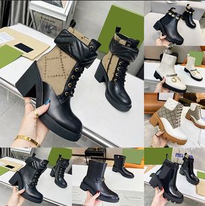 Dameslaarzen Designer Hoge hakken Enkellaars Diamanten laarzen Platform Dikke hak Martin Boot Echt lederen schoenen Woestijnen Winter Outdoor enkelschoen