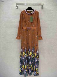 Diseñador mujer marca ropa niña verano moda Estampado animal alta calidad Cuello redondo Vestido de manga larga con cintura delgada Dec 09 Novedades