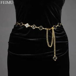 Designer Femmes Chaîne Ceintures Vintage Or Double Face En Cuir Corde Chaînes pour Dame Robe De Luxe Fleur Ceinture Cuivre Ceinture Réglable 4 Style