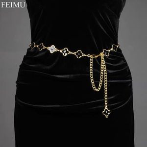 Designer Femmes Chaîne Ceintures Vintage Or Double Face En Cuir Corde Chaîne Pour Femmes Lettre Robe De Luxe Fleur Ceinture Cuivre Réglable Lady Ceinture De Taille