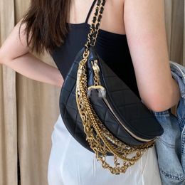 Designer Women Chest Bags Handtas Zwart Gouden Tassel Borsttas Hardware Metalen gespen Zipper Pearl ornamenten geribbelde muntenmake -up doos Fanny Pack 31x16 cm