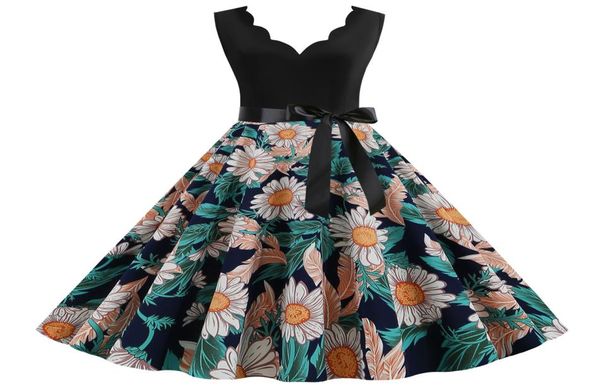 Diseñador Mujer ropa vestidos casuales 2020 Mujeres Una línea Dulce elegante Vestido 4050s Vintage Hepburn Swing Vintage Party Rockabilly 7975451