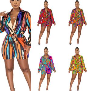 Designer Women Clothing Casual Jumpsuits High Taille onesies Fashion bodysuits Printing Shirt Collar Rompers