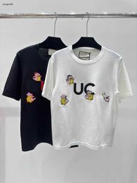 Diseñador mujer traje camiseta moda patrón de dibujos animados impresión de letras manga corta alta calidad señoras ocio tejer prenda superior 31 de enero