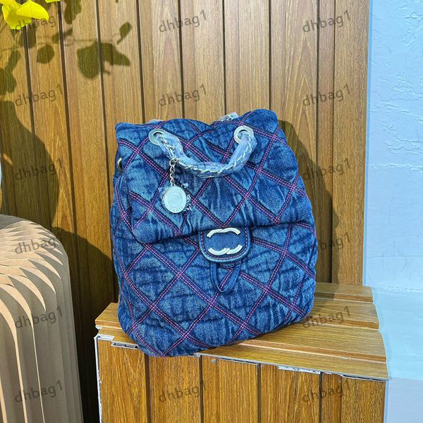 Designer Femmes Denim Sac à dos Sac de godet Clamhell Courtelle Pandheld Bags de corps croisé Retro Blue Bleu à deux couleurs