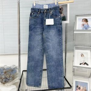 Pantalon en Denim pour femmes, Design d'automne, faux deux pièces, jean d'épissure à carreaux, pantalon de Style de rue