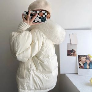 Designer dames donsjack parka's merken mode dame losse verdikte korte vos grote bontkraag witte donsbovenkleding jassen outdoor donsjack met capuchon