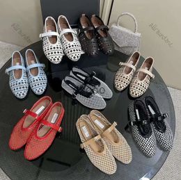 Designer Dames Jurk schoenen ALAlAaa Mary Jane ballet flats uitgeholde mesh sandalen ronde kop strass Echt leer Party Ballet designer Platte schoenen 35-45