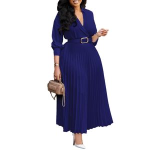 Designer Damesjurken Blauw Formele Plooijurk V-hals Mode Casual Ademende elegante jurk 2024