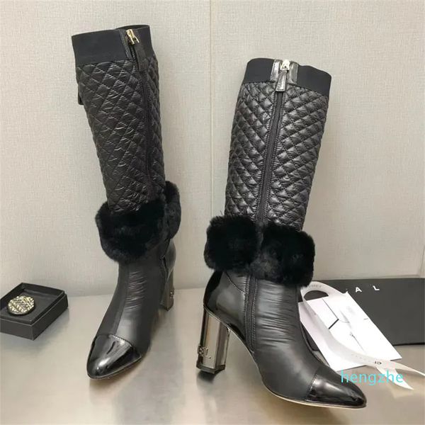 Bottes brodées électriques de styliste pour femmes, sexy, couleur assortie, bandeau en cuir, chaussures à talons hauts pour dames, automne et hiver