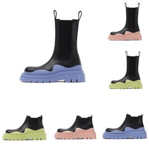 Designer Women Fashion Boots Mid Calf Cleated Dikked Leather Tall Wellington Platform Ankle Heel Shoes Fall Combat Boots