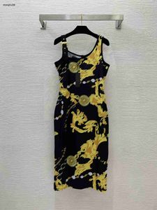 Diseñador de ropa de moda para mujer, vestido de verano con estampado de cadena y hebilla en un hombro, vestido con tirantes, 16 de enero