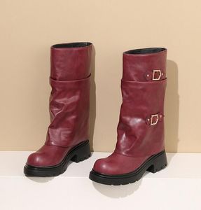 Bottes de jambe de pantalon de styliste pour femmes, bottes de chevalier à tête carrée et à fond épais