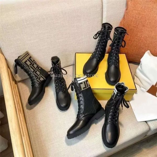 Fendie bottes dans les bottes printemps et automne mode talon haut Silhouette bottine Martin chaussons Stretch hiver femmes chaussures moto équitation femme Martin