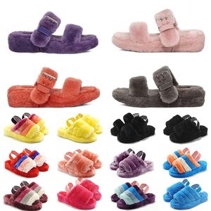 Designer vrouwen bont donzige slijbanen slippers fuzzy pluche sandaal mode stof warmte dames sandalen harige bruine druiven baksteen rood zwart witte gele winter eu 3 36-44