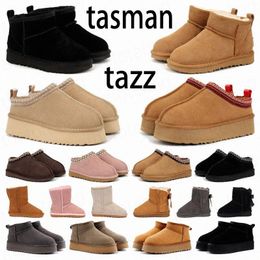Zapatillas Tasman Zapatos castaños Diseñador Ugh UG Tazz Botas Ultra Plataforma Moda de lujo Mujer Gamuza Nieve Invierno Botas de lana cálidas Piel de oveja Ankel Botines con caja