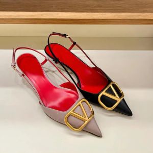 Designer Femmes High Heel Metal V-Buckle Point Toe Chaussures Classiques Sandales 6cm 8cm 10cm Talons minces