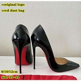 Designer Femmes Chaussures à talons hauts Red Bottoms brillants 8 cm 10cm 12cm talons minces Noir Patent Nude en cuir Pompes avec sac à poussière 34-42