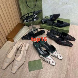 2024 Geklede schoenen Slingback hoge hakken Veterschoenen met ondiepe snit Sandalen Halfhoge hak Zwart mesh met kristallen sprankelende printschoenen Leren enkelbandje Damespantoffels