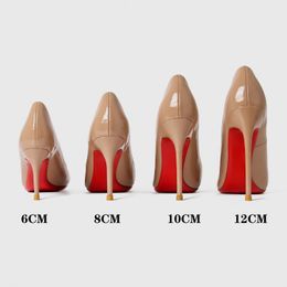 Designer Femmes High Heels Chaussures Red Shiny Bottom 6cm 8cm 10cm 12cm Nude Black Cuir Chaussures Luxury Femme Pumps de marque d'été avec sac à poussière Taille 34-44