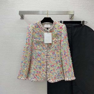 diseñador mujer Chaquetas Principios de la primavera nuevo estilo estilo de celebridad color tejido tweed abrigo de cuello redondo delgado con broche sin bolsa de polvo logo marca desig ropa