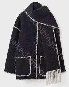 Designer Femmes Vestes Femmes Contraste Garniture Écharpe Casual Élégant Vintage Veste D'hiver Tweed Manteau