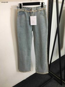 designer femmes jeans marque vêtements dames mode chaîne de matériel décoratif poche arrière logo pantalon en denim brodé 22 janvier