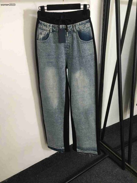 Designer femmes jeans marque vêtements dames pantalons filles dessiner corde taille haute tube droit denim pantalon décembre 07